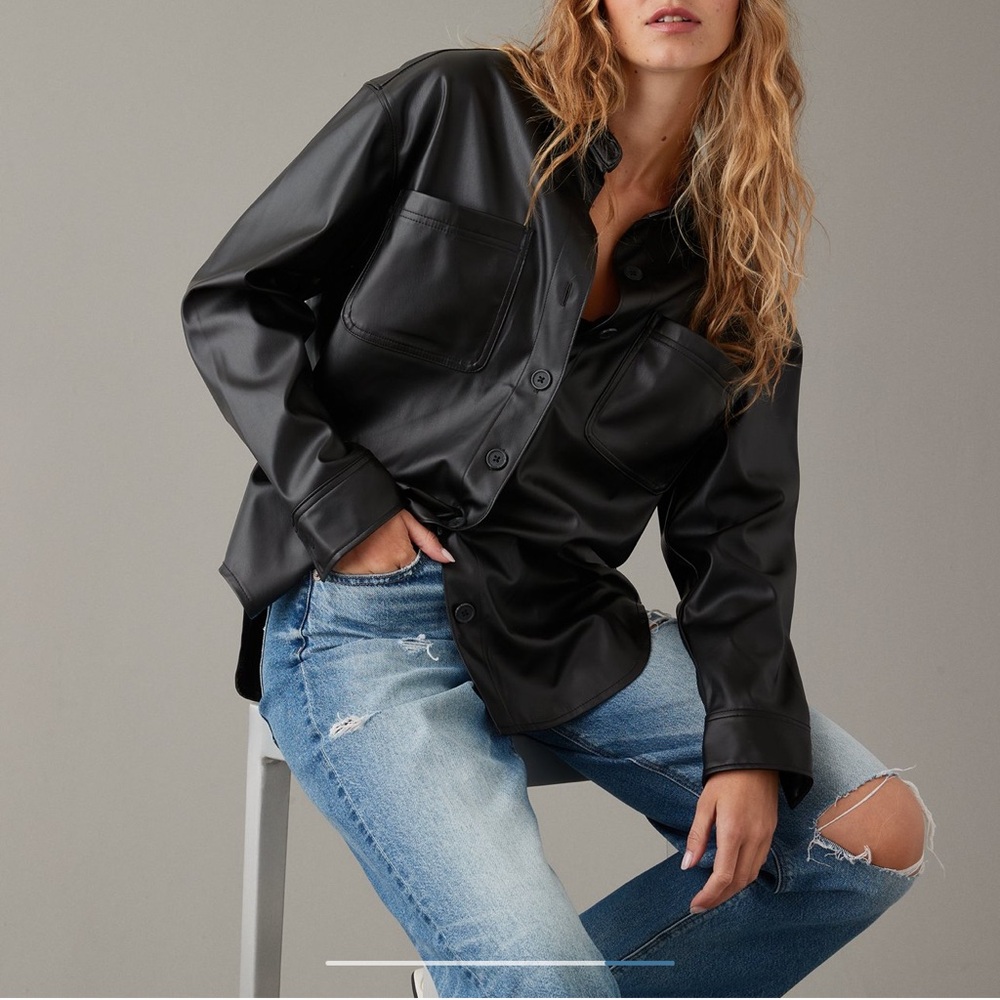 Oversized, vegan leather jacket